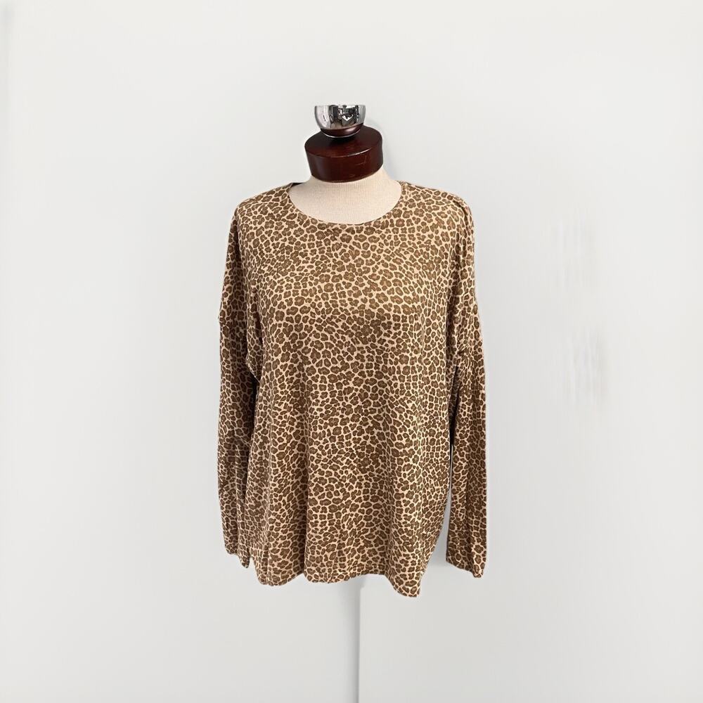 J. Jill Animal Print Lightweight Knit Top Sweater Size Large Casual Relaxed
